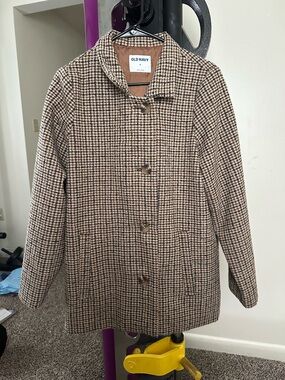 Old Navy Brown & Cream Houndstooth Pea Coat
